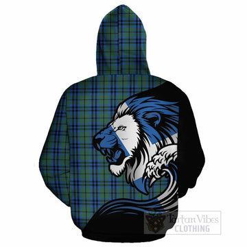 Marshall Tartan Crest Cotton Hoodie Scottish Golden Lions Wave Flow