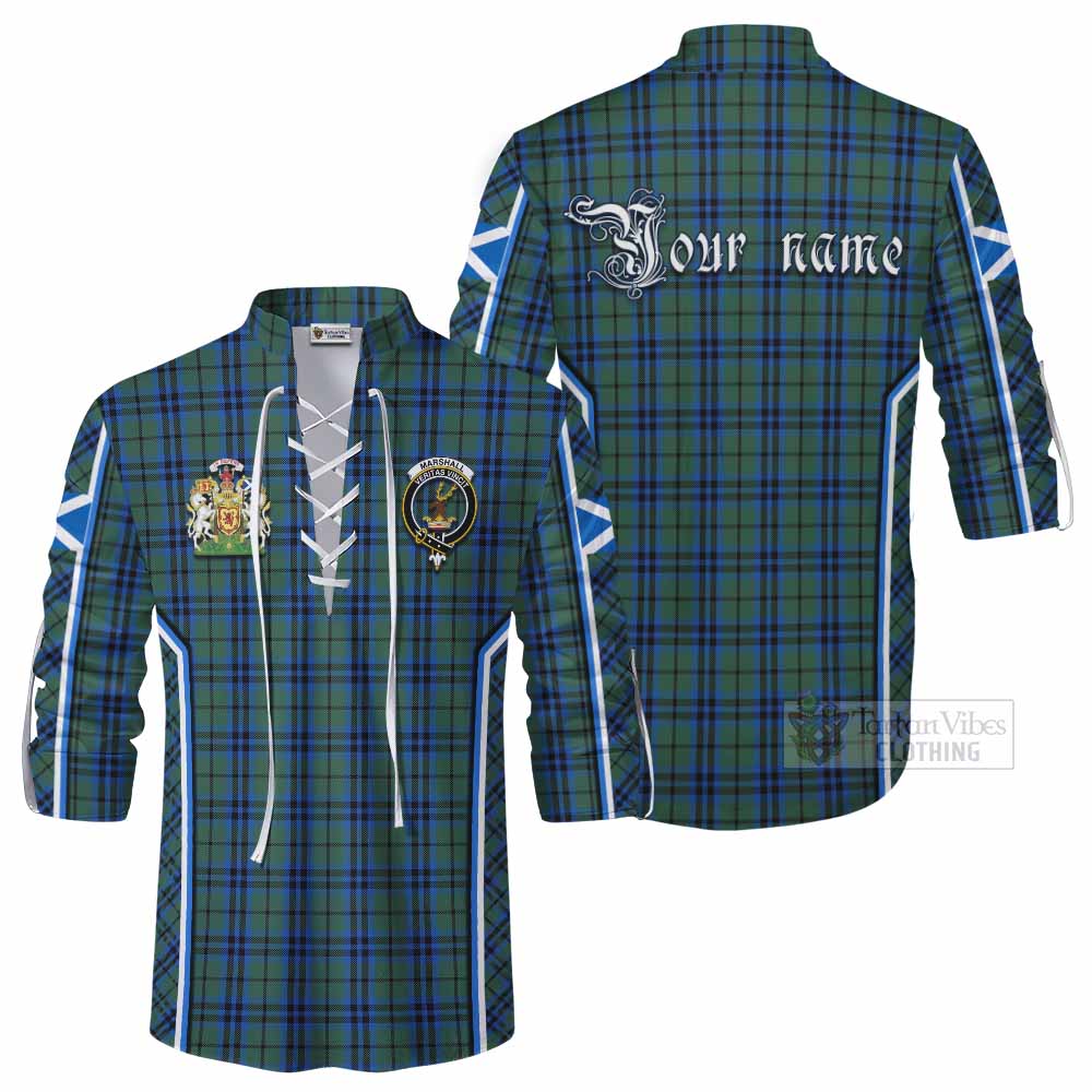 Marshall Tartan Crest Ghillie Kilt Shirt Scotland Coat of Arm Flag Style - Tartan Vibes Clothing