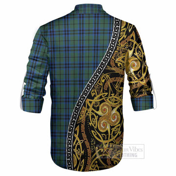 Marshall Tartan Crest Ghillie Shirt Celtic Knot and Triple Trickle Spiral Symbols
