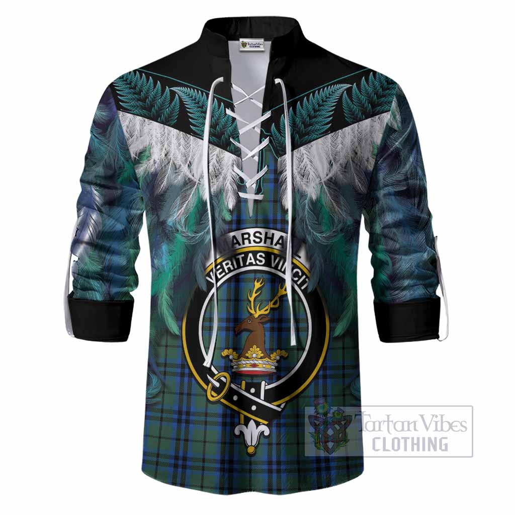 Marshall Tartan Crest Ghillie Shirt New Zealand Maori Korowai Cloak