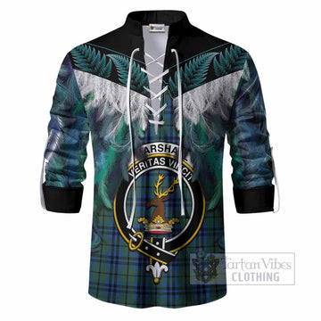 Marshall Tartan Crest Ghillie Shirt New Zealand Maori Korowai Cloak