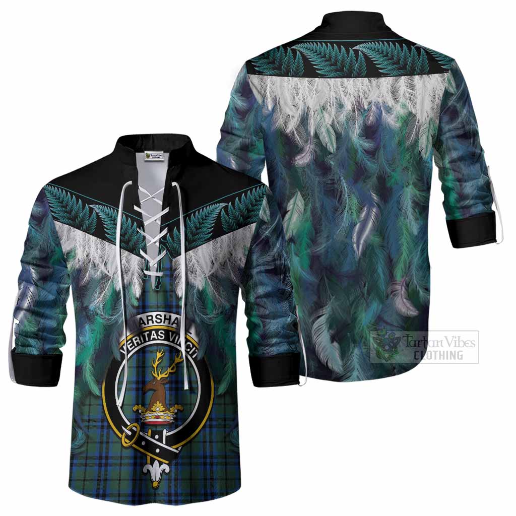 Marshall Tartan Crest Ghillie Shirt New Zealand Maori Korowai Cloak
