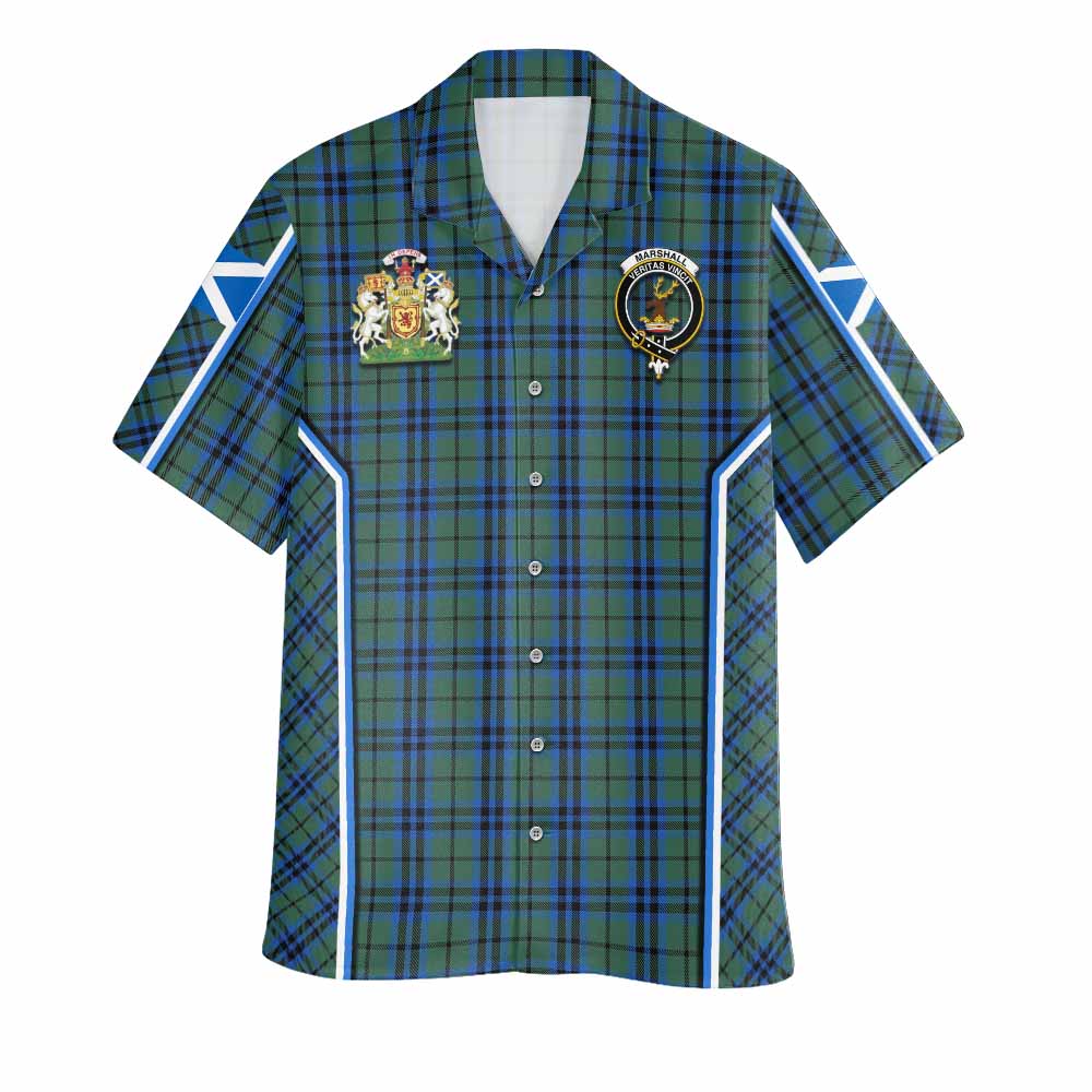 Marshall Tartan Crest Hawaiian Shirt Scotland Coat of Arm Flag Style - Tartan Vibes Clothing