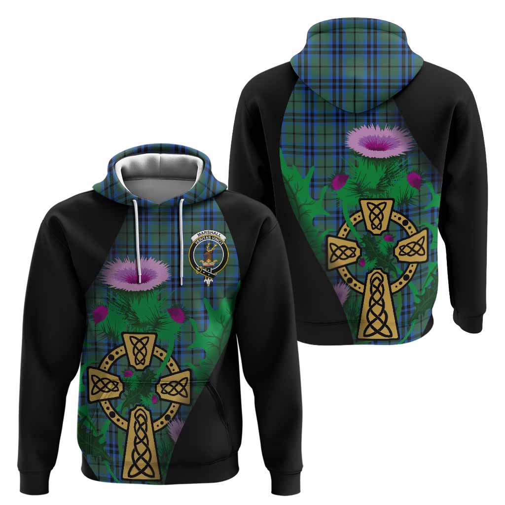 Marshall Tartan Crest Hoodie Celtic Cross Thistle Flowers