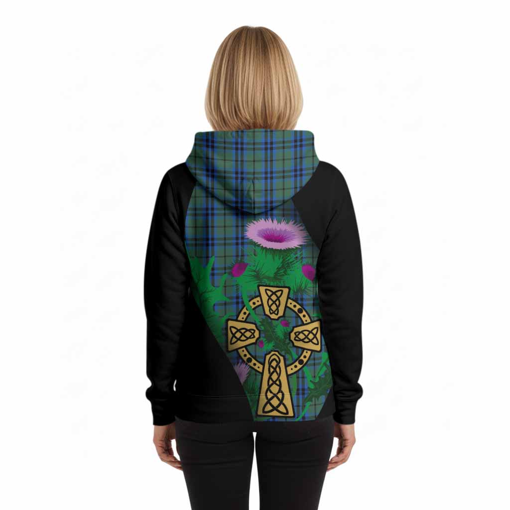 Marshall Tartan Crest Hoodie Celtic Cross Thistle Flowers