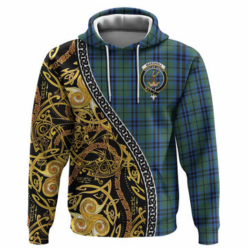 Marshall Tartan Crest Hoodie Celtic Knot and Triple Trickle Spiral Symbols