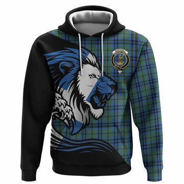 Marshall Tartan Crest Hoodie Scottish Golden Lions Wave Flow