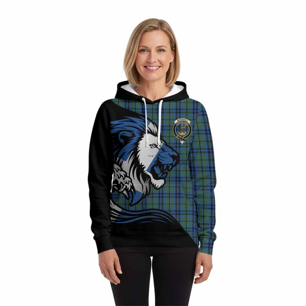 Marshall Tartan Crest Hoodie Scottish Golden Lions Wave Flow
