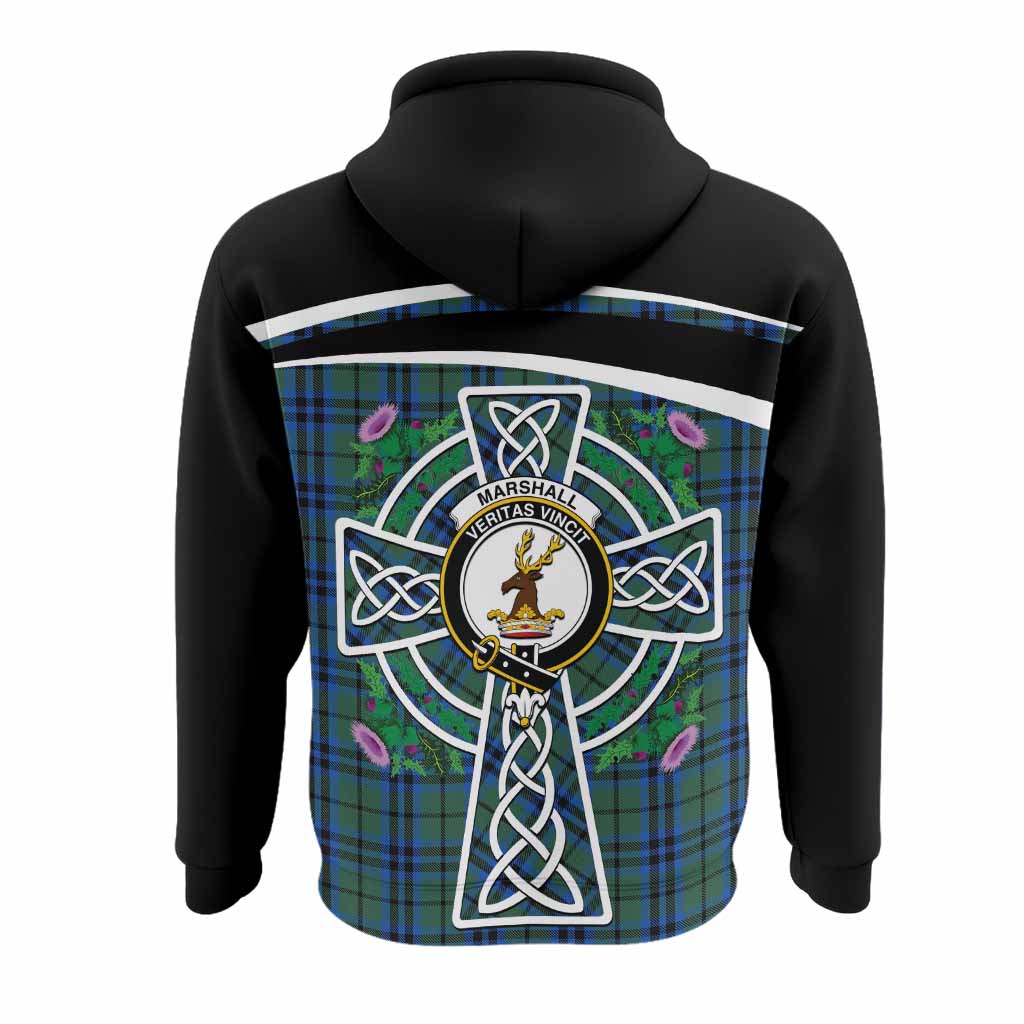 Marshall Tartan Crest Hoodie Scottish Thistle Celtic Cross Alba Gu Brath