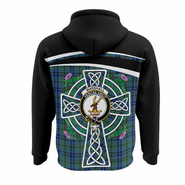 Marshall Tartan Crest Hoodie Scottish Thistle Celtic Cross Alba Gu Brath