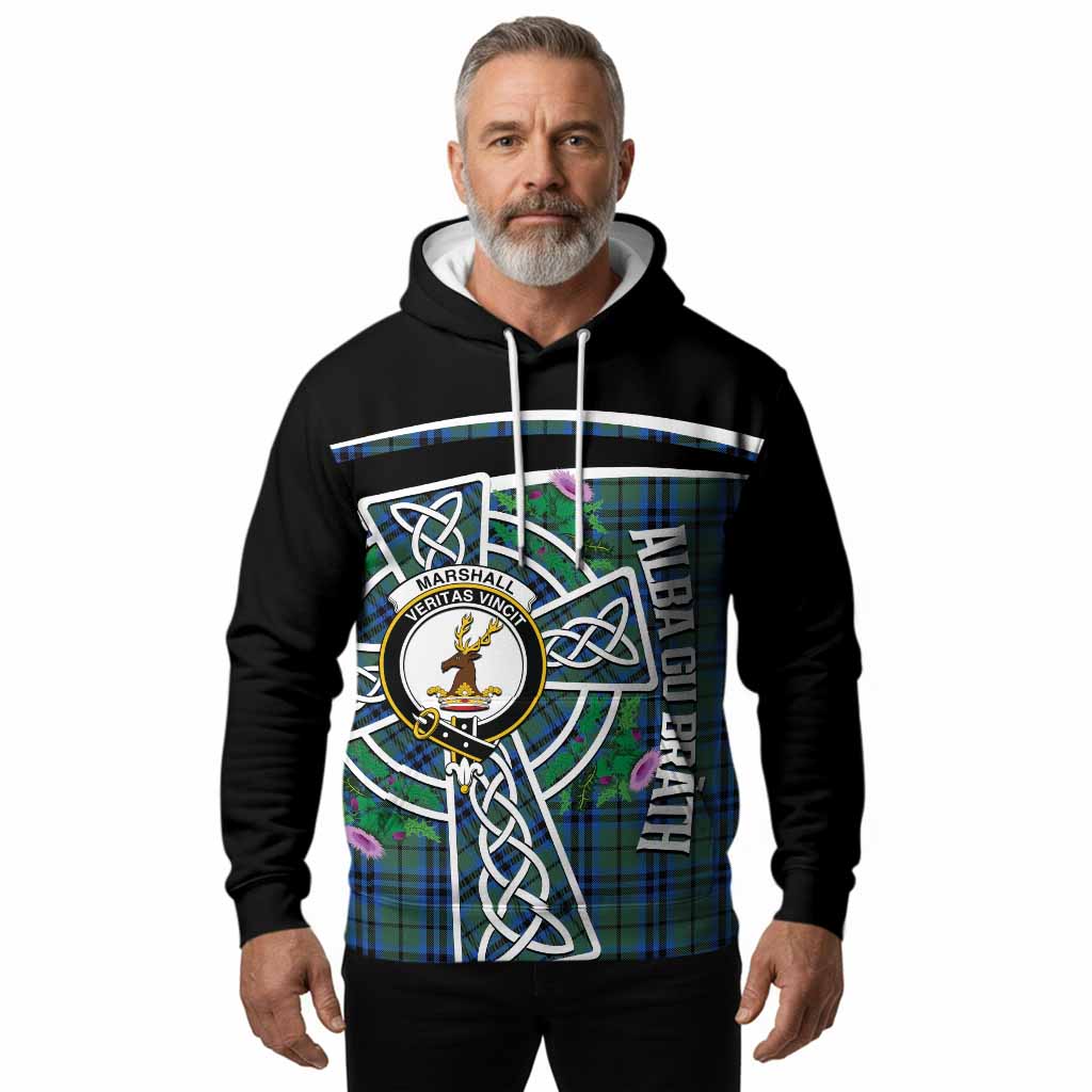 Marshall Tartan Crest Hoodie Scottish Thistle Celtic Cross Alba Gu Brath