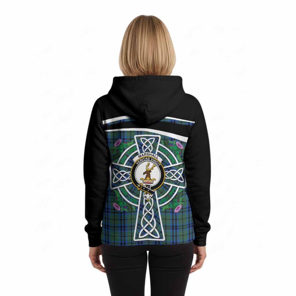 Marshall Tartan Crest Hoodie Scottish Thistle Celtic Cross Alba Gu Brath