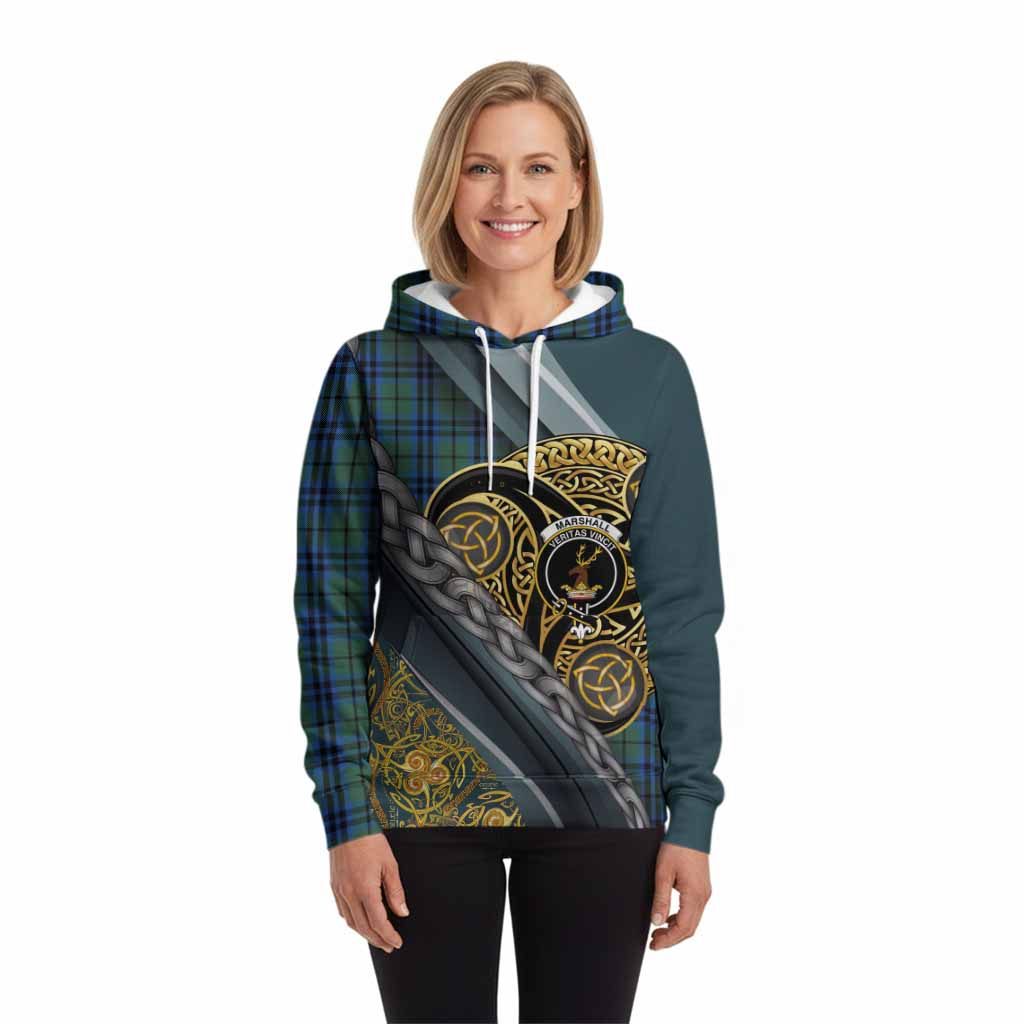 Marshall Tartan Crest Hoodie Scottish Triskele Celtic