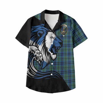 Marshall Tartan Crest Kid Hawaiian Shirt Scottish Golden Lions Wave Flow