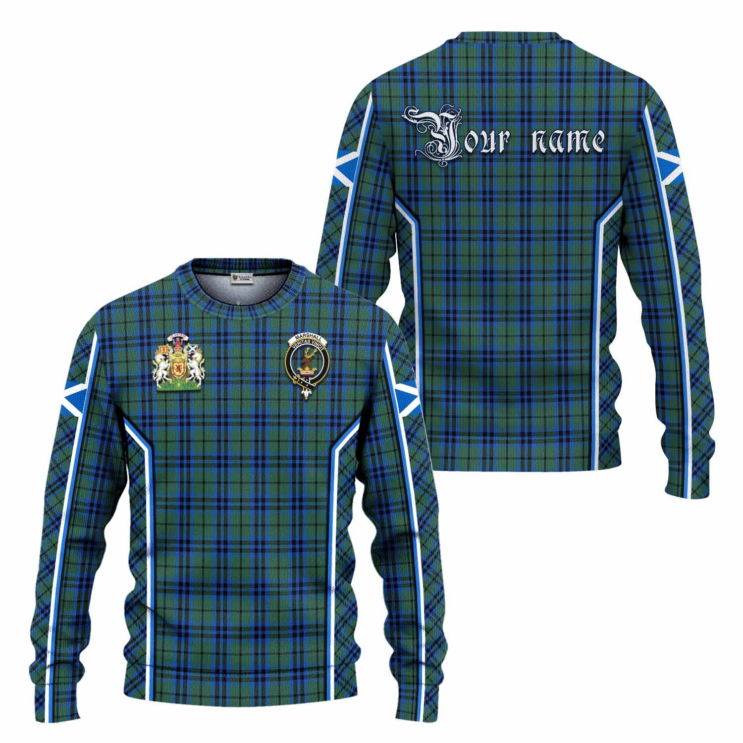 Marshall Tartan Crest Knitted Sweater Scotland Coat of Arm Flag Style - Tartan Vibes Clothing