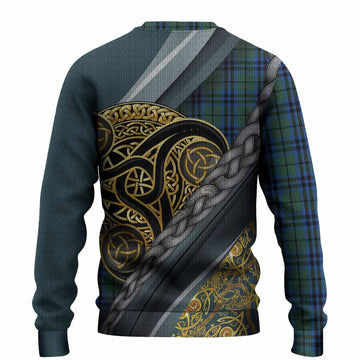 Marshall Tartan Crest Knitted Sweater Scottish Triskele Celtic