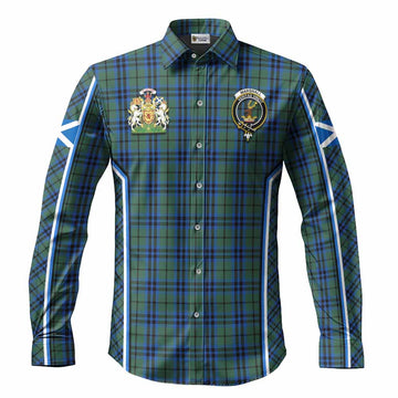 Marshall Tartan Crest Long Sleeve Button Shirts Scotland Coat of Arm Flag Style