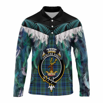 Marshall Tartan Crest Long Sleeve Polo Shirt New Zealand Maori Korowai Cloak
