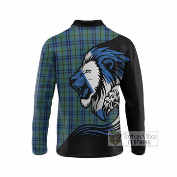Marshall Tartan Crest Long Sleeve Polo Shirt Scottish Golden Lions Wave Flow