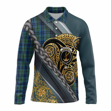 Marshall Tartan Crest Long Sleeve Polo Shirt Scottish Triskele Celtic