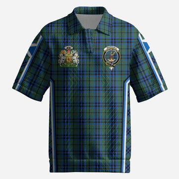 Marshall Tartan Crest Men’s Polo Sweater Top Scotland Coat of Arm Flag Style
