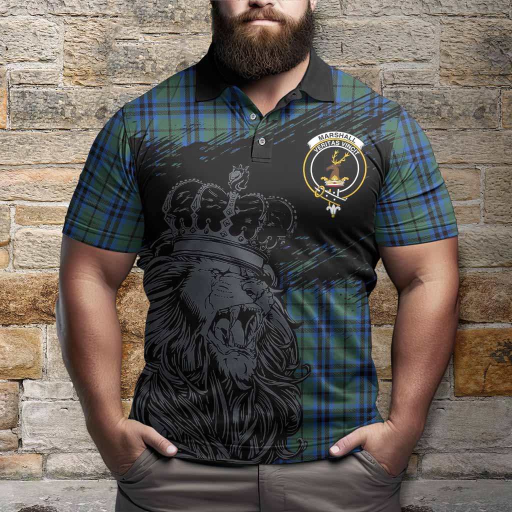 Marshall Tartan Crest Polo Shirt Crowned Lion Heritage Style