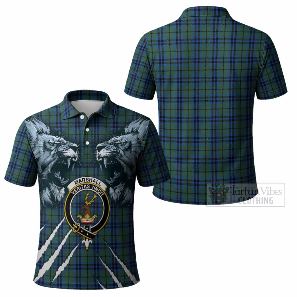 Marshall Tartan Crest Polo Shirt Ferocious Lion Style