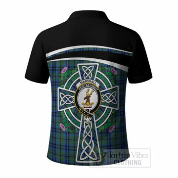 Marshall Tartan Crest Polo Shirt Scottish Thistle Celtic Cross Alba Gu Brath