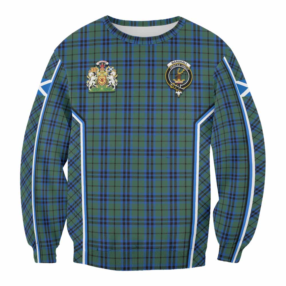 Marshall Tartan Crest Sweatshirt Scotland Coat of Arm Flag Style - Tartan Vibes Clothing