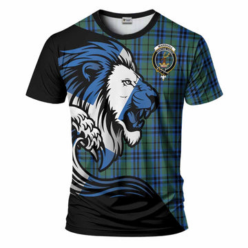 Marshall Tartan Crest T-Shirt Scottish Golden Lions Wave Flow