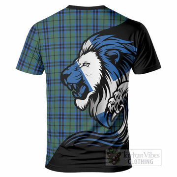 Marshall Tartan Crest T-Shirt Scottish Golden Lions Wave Flow