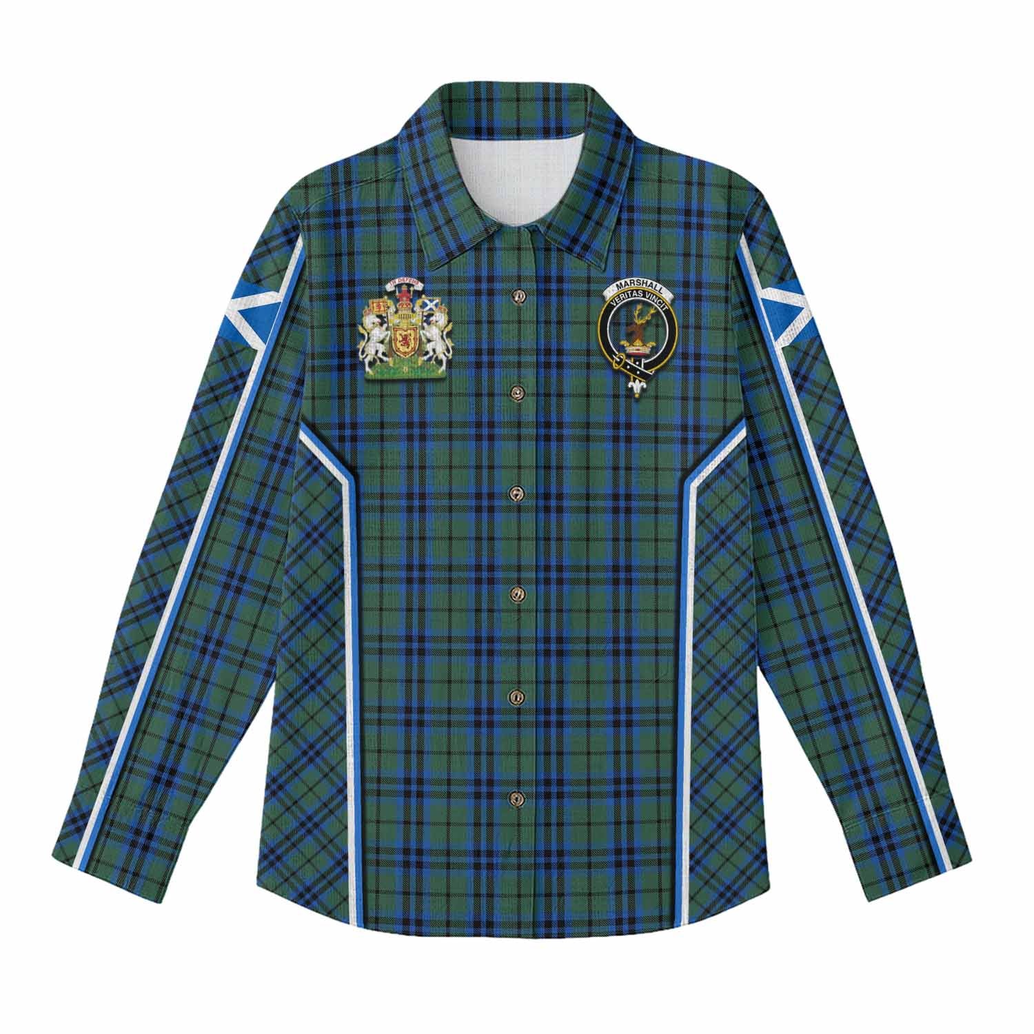 Marshall Tartan Crest Women Casual Shirt Scotland Coat of Arm Flag Style - Tartan Vibes Clothing