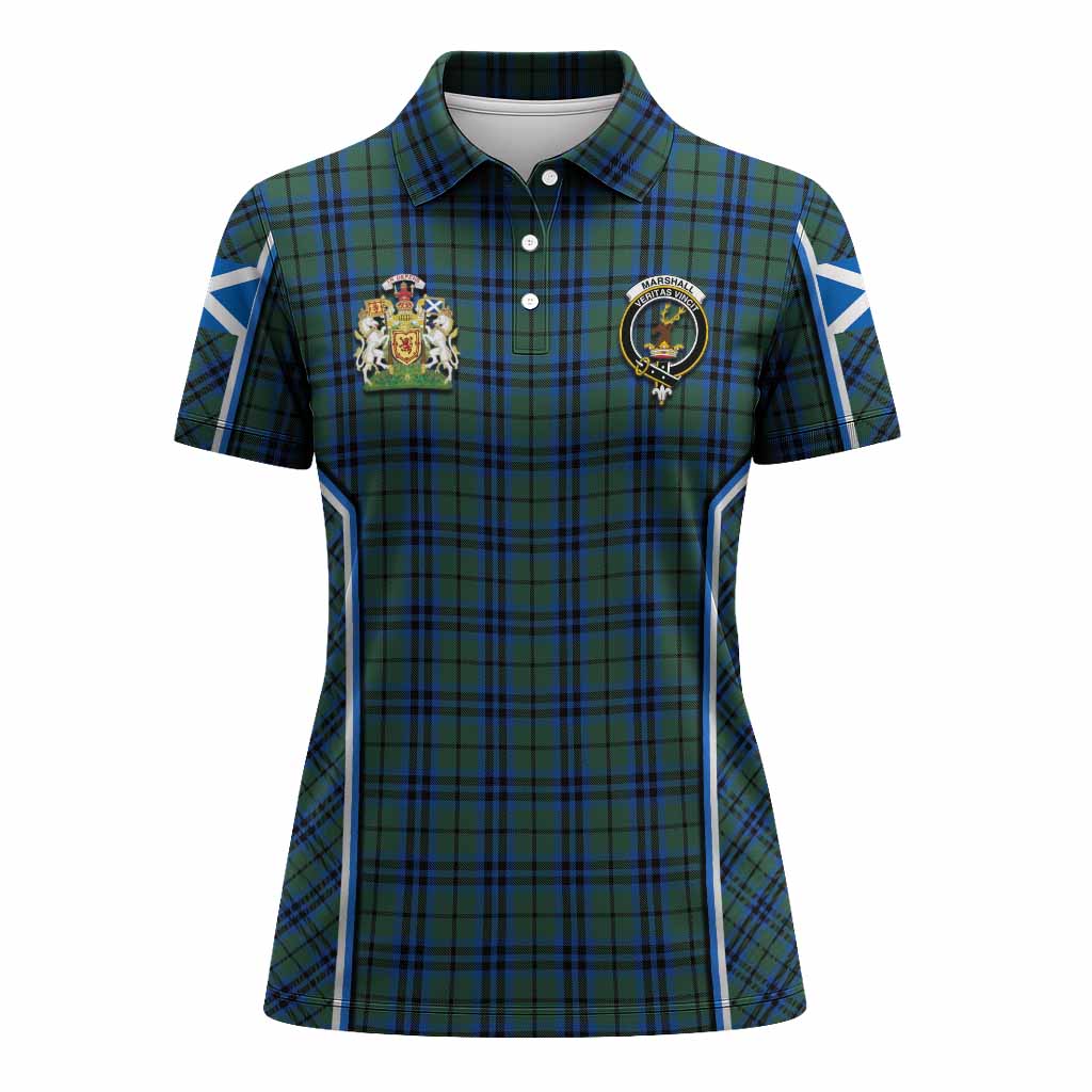 Marshall Tartan Crest Women's Polo Shirt Scotland Coat of Arm Flag Style - Tartan Vibes Clothing