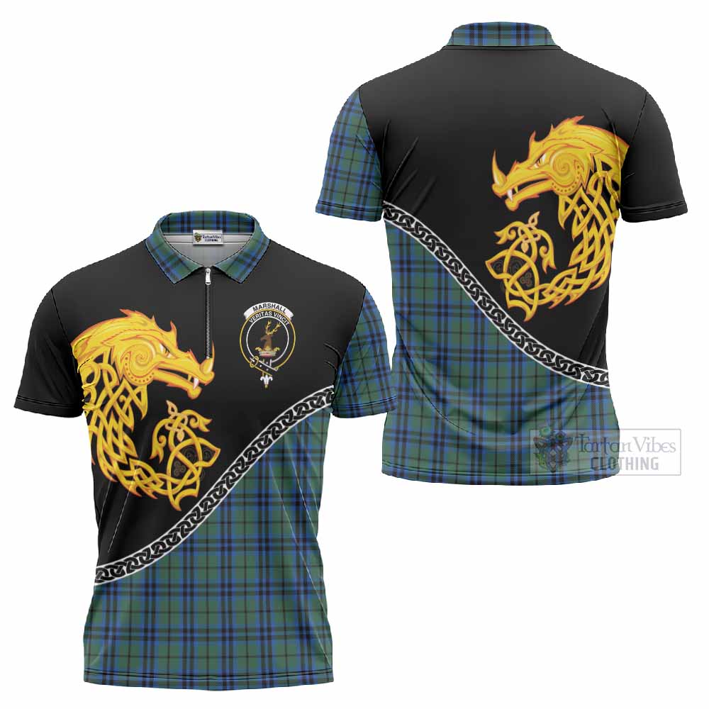 Marshall Tartan Crest Zipper Polo Shirt Legendary Dragon Knot Half Style