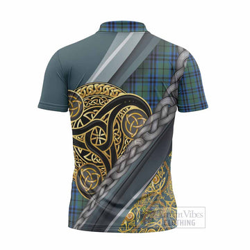 Marshall Tartan Crest Zipper Polo Shirt Scottish Triskele Celtic