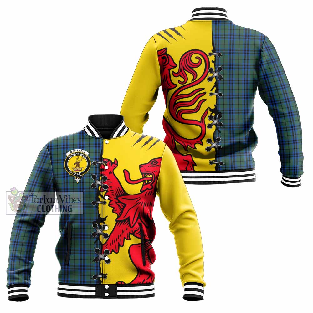 Marshall Tartan Family Crest Baseball Jacket Lion Rampant Honor - Tartan Vibes Clothing