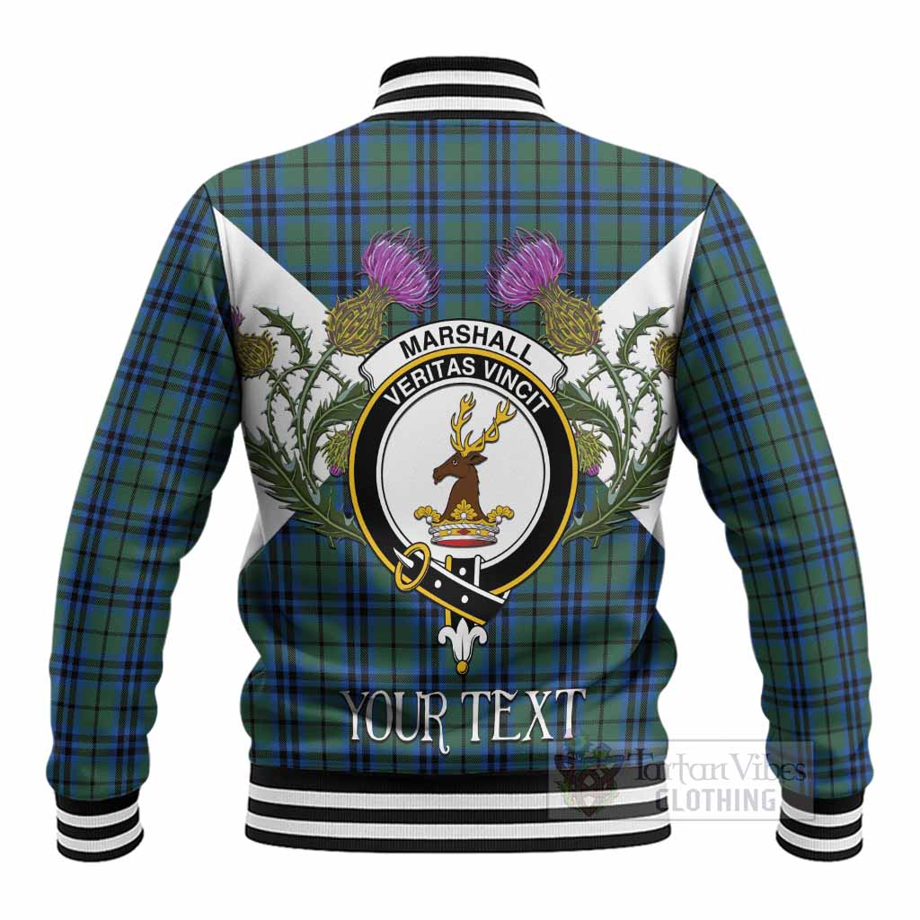 Marshall Tartan Family Crest Baseball Jacket Scottish Burns Night Thistle Floral