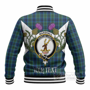 Marshall Tartan Family Crest Baseball Jacket Scottish Burns Night Thistle Floral