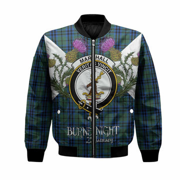 Marshall Tartan Family Crest Bomber Jacket Scottish Burns Night Thistle Floral