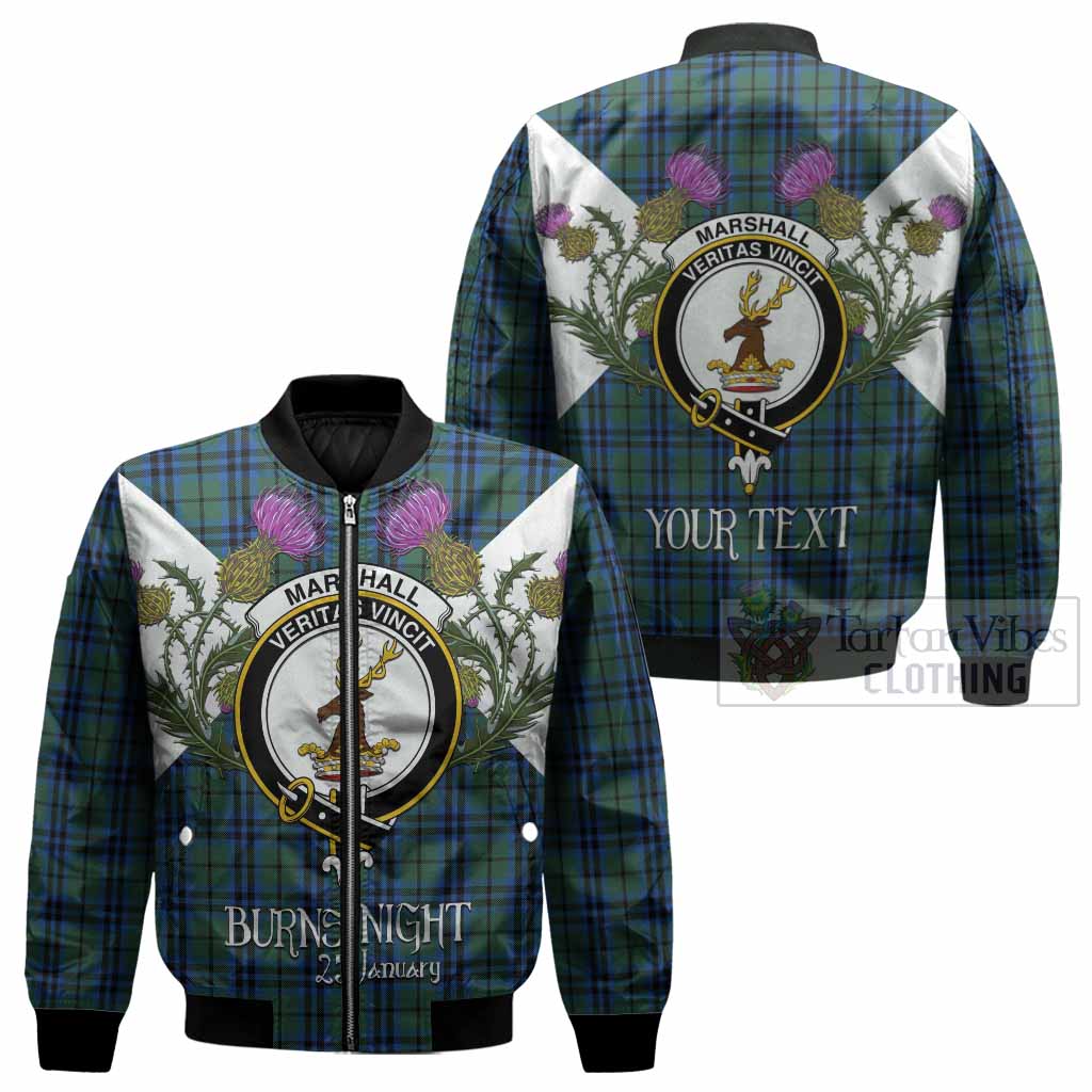 Marshall Tartan Family Crest Bomber Jacket Scottish Burns Night Thistle Floral