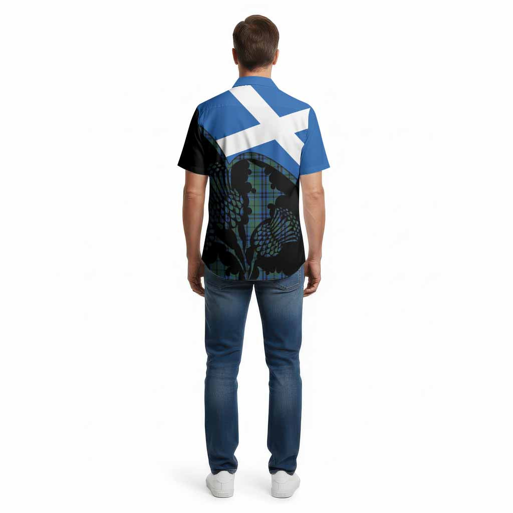 Marshall Tartan Family Crest Cotton Hawaiian Shirt Scotland Thistle Floral Flag Style