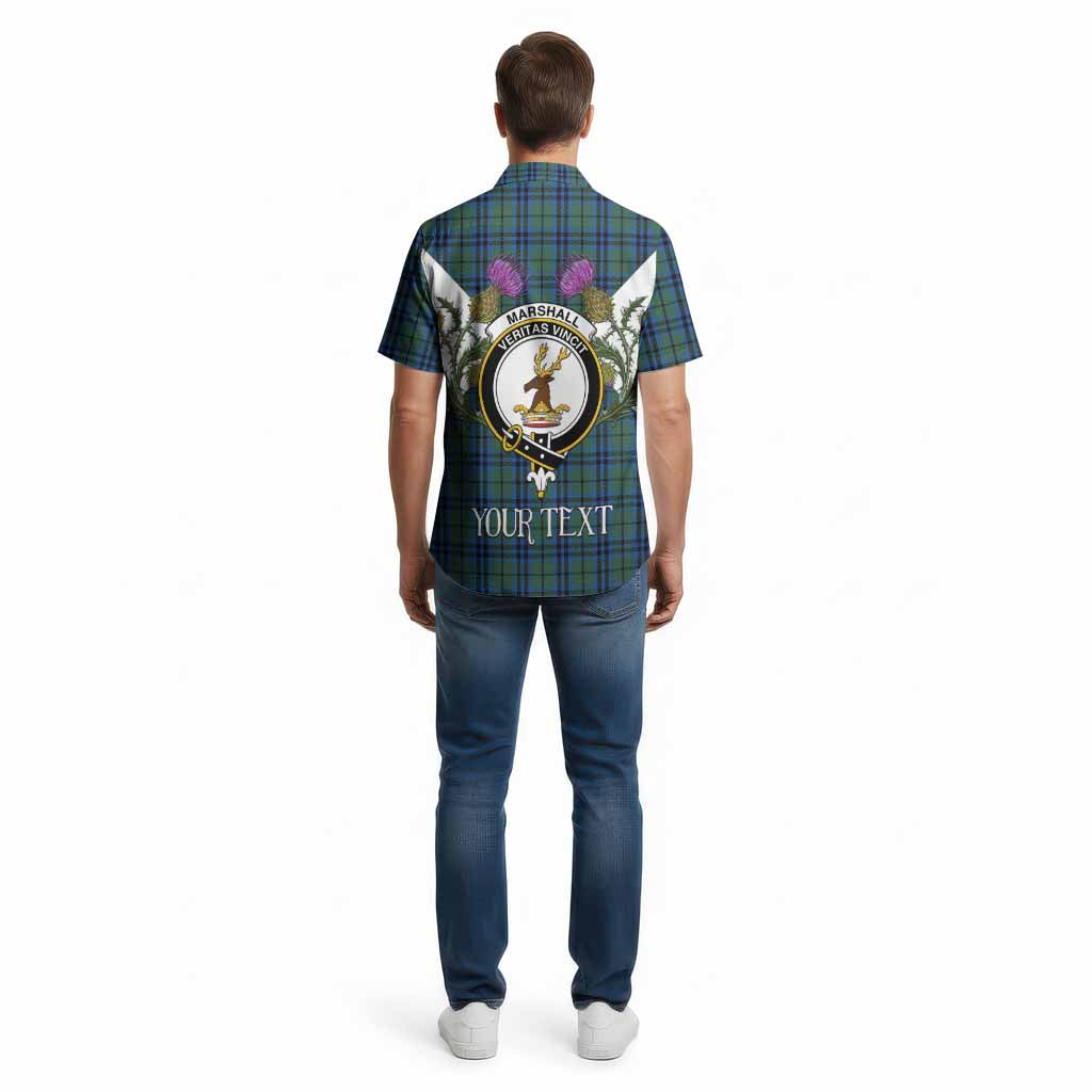 Marshall Tartan Family Crest Cotton Hawaiian Shirt Scottish Burns Night Thistle Floral