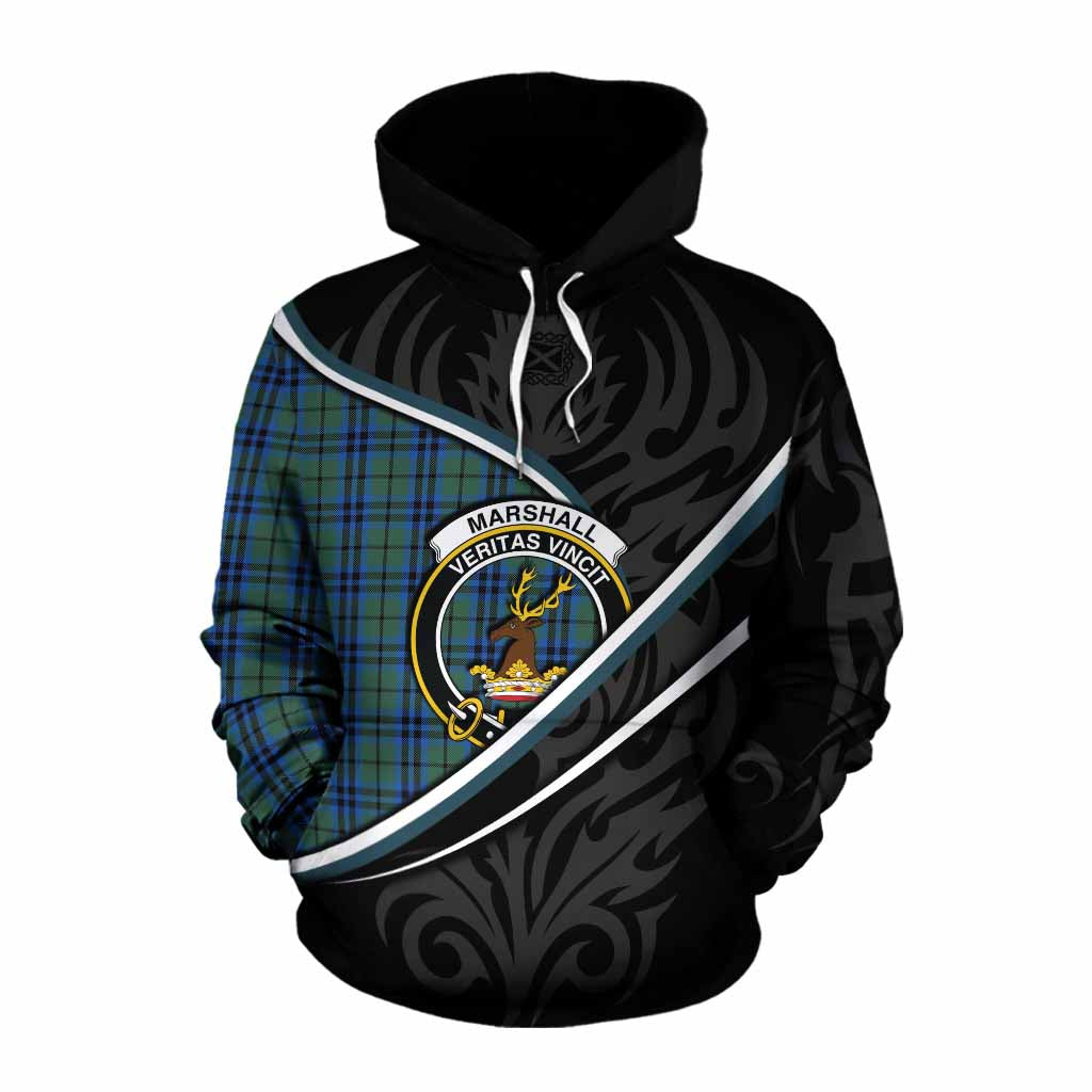 Marshall Tartan Family Crest Cotton Hoodie Celtic Scottish Thistle Floral - Tartan Vibes Clothing