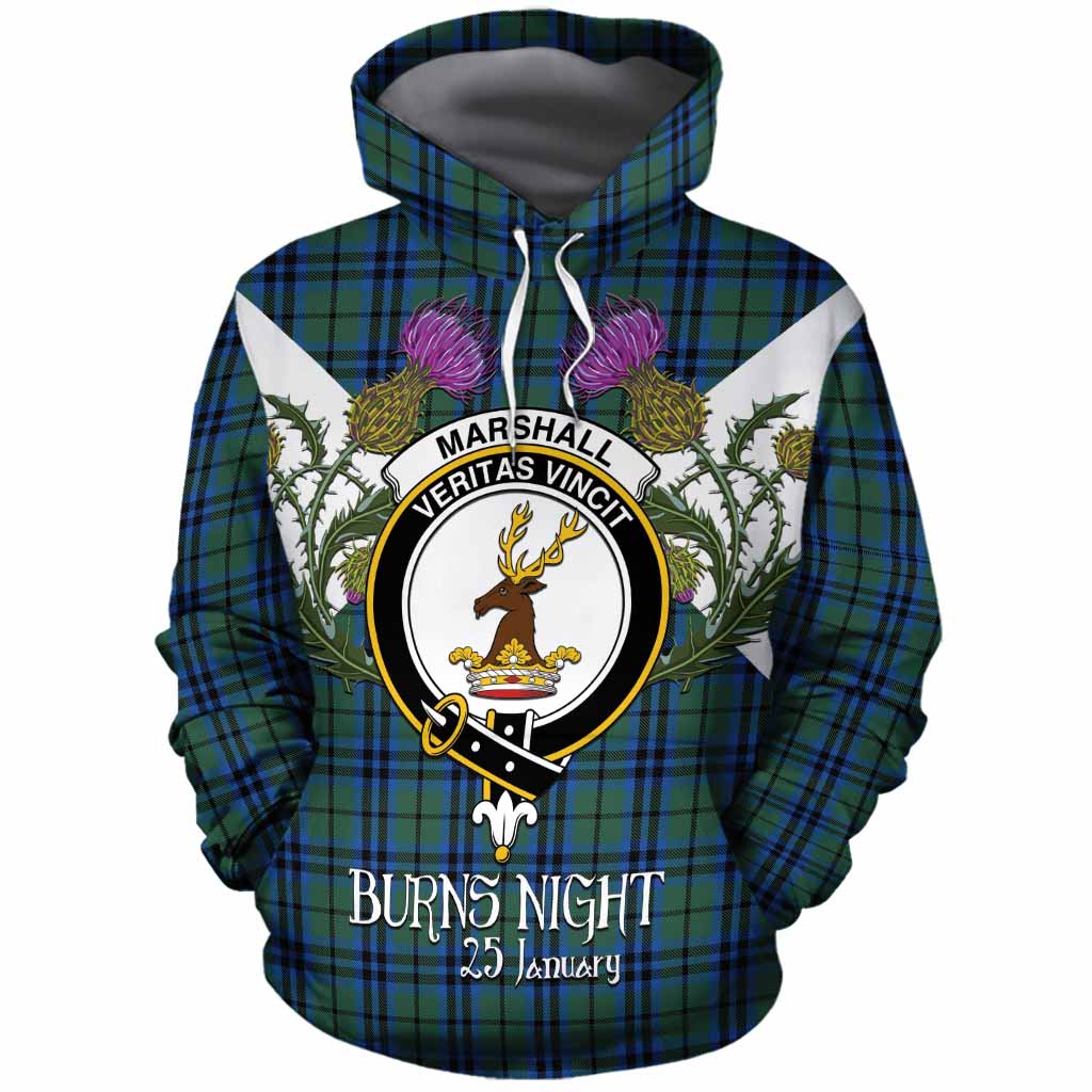 Marshall Tartan Family Crest Cotton Hoodie Scottish Burns Night Thistle Floral