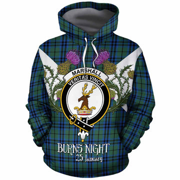 Marshall Tartan Family Crest Cotton Hoodie Scottish Burns Night Thistle Floral