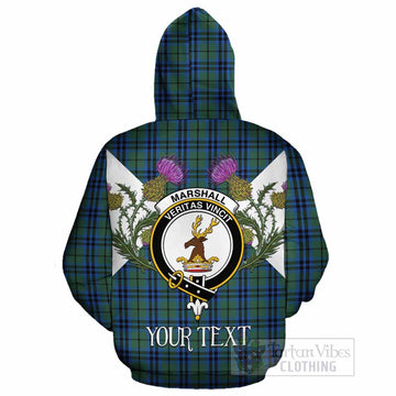 Marshall Tartan Family Crest Cotton Hoodie Scottish Burns Night Thistle Floral