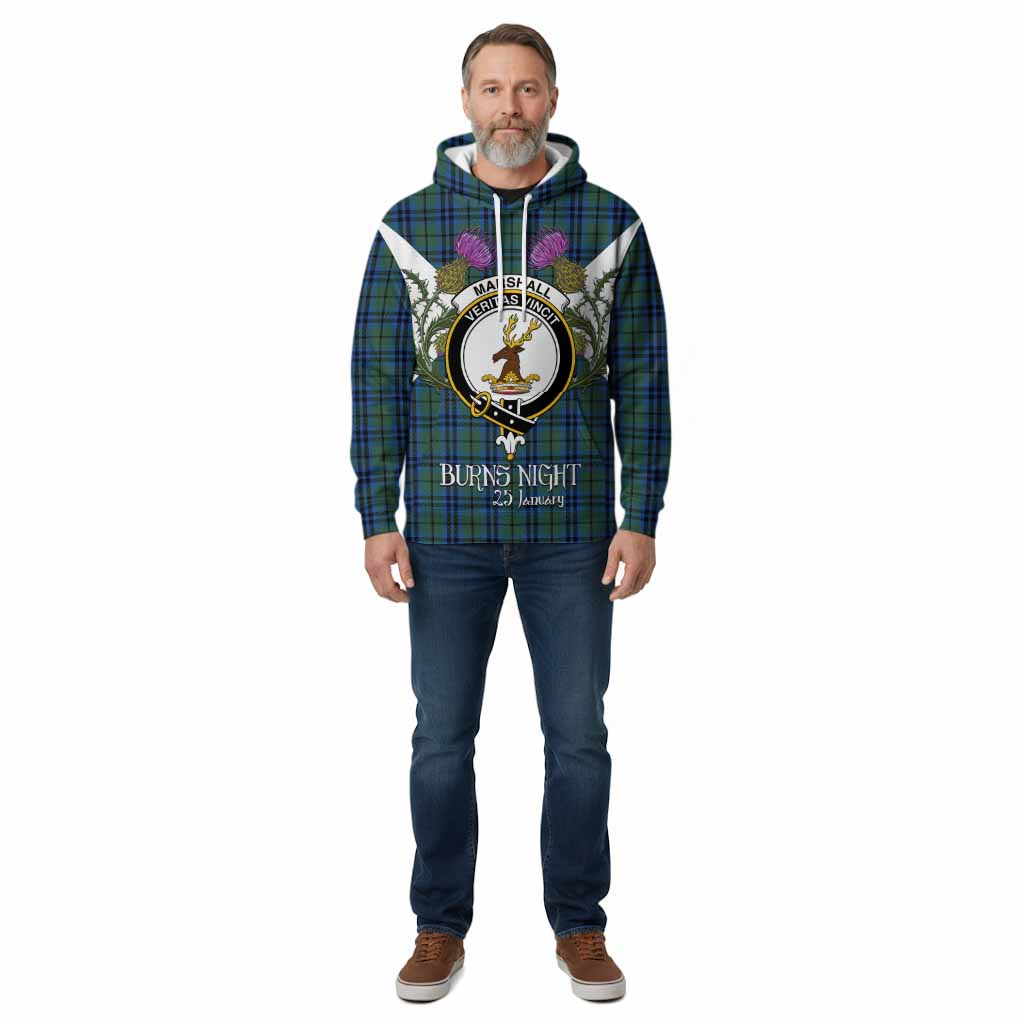 Marshall Tartan Family Crest Cotton Hoodie Scottish Burns Night Thistle Floral