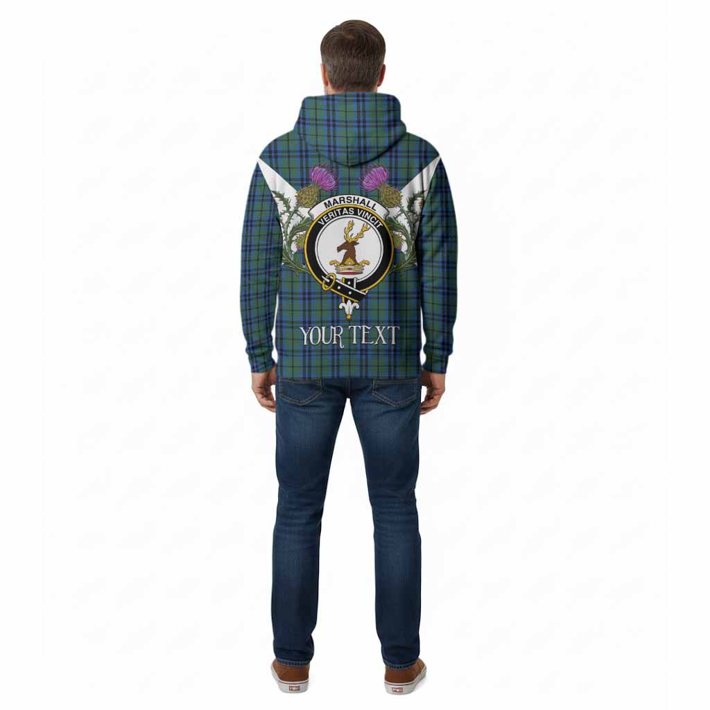 Marshall Tartan Family Crest Cotton Hoodie Scottish Burns Night Thistle Floral