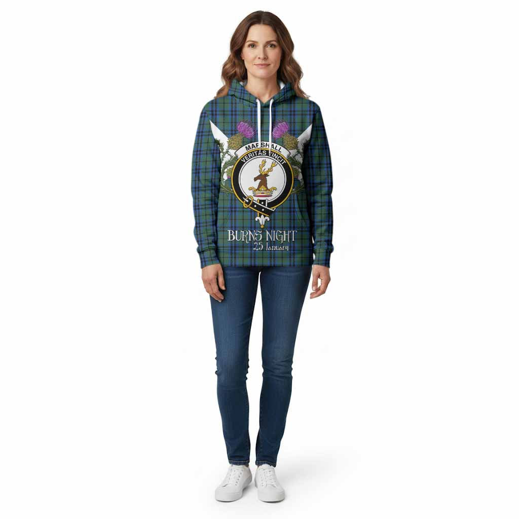 Marshall Tartan Family Crest Cotton Hoodie Scottish Burns Night Thistle Floral