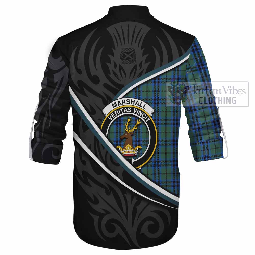 Marshall Tartan Family Crest Ghillie Kilt Shirt Celtic Scottish Thistle Floral - Tartan Vibes Clothing